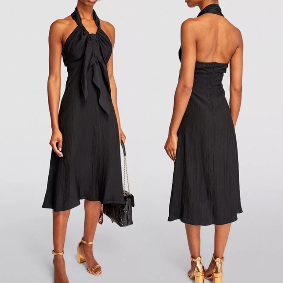 Sandro Citrine Tie Front Halter Dress Black - Picture 1 of 11